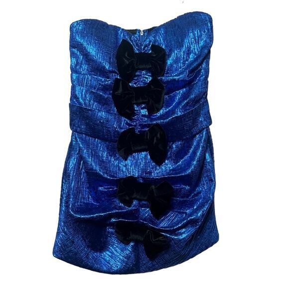 Ronny Kobo Ray Dress in Cobalt Blue Size XS/S Metallic Bows Bodycon Feminine - Picture 10 of 12